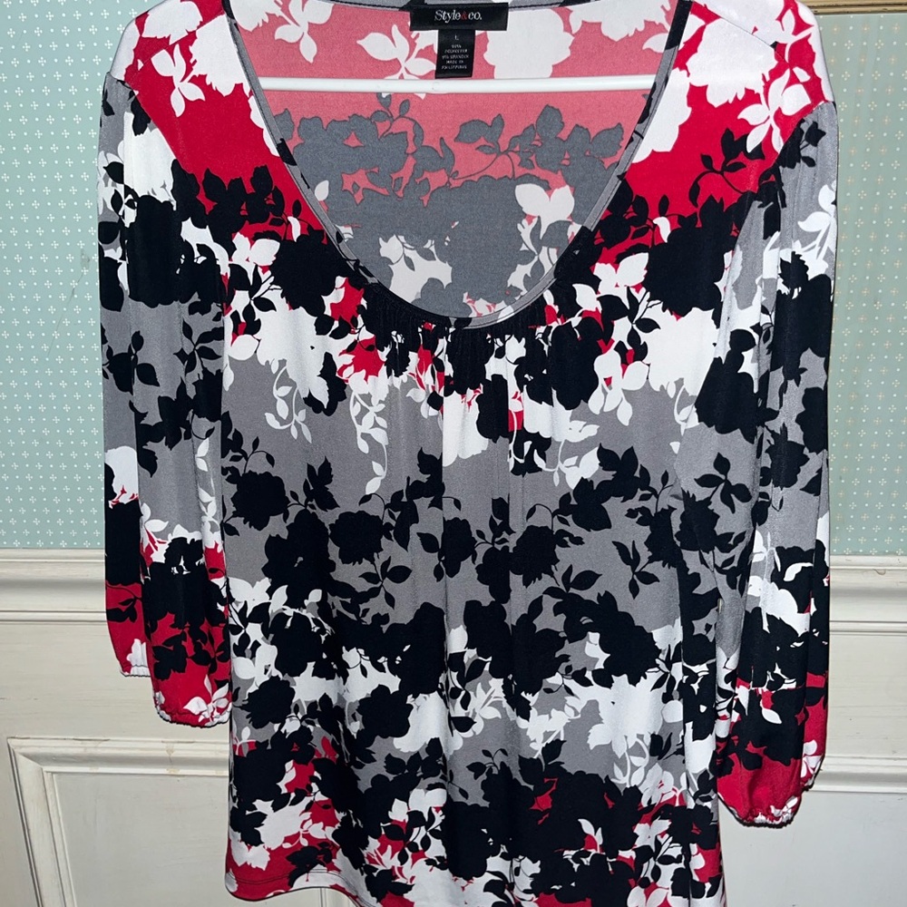 Style & Co. Women's Floral Blouse - Red, Black, White, Gray